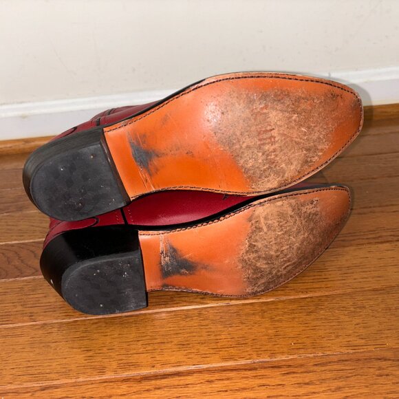 Embroidered Red Leather Western Cowboy Boots Woman Size 8 - Picture 4 of 7